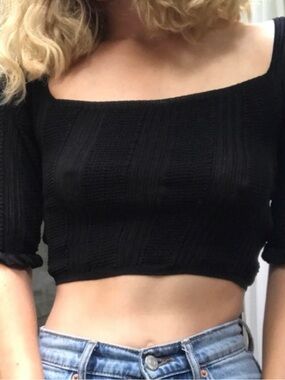 Topshop Black tight knit Square-Neck Crop Top